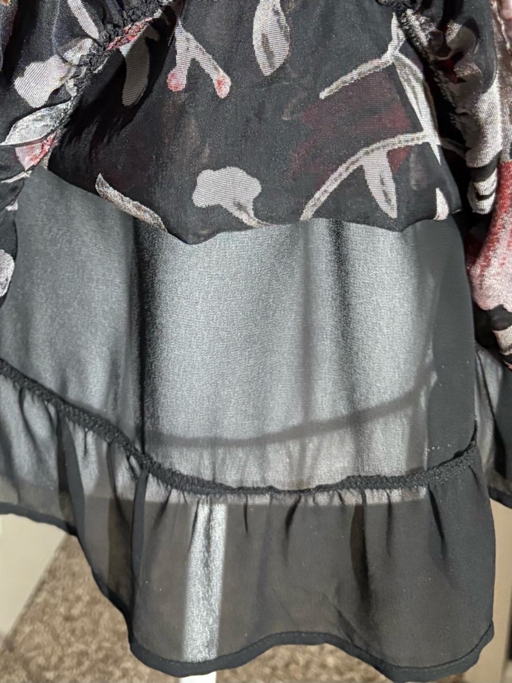 Isla Maude top womens M black/red velvet burnout blousy fairy grunge Whimsigoth - Picture 5 of 14